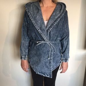 Oversized hooded jean jacket